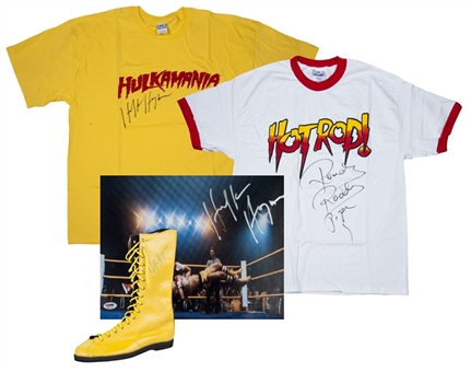 Lot of (4) Hulk Hogan & "Rowdy" Roddy Piper Signed Items (PSA/DNA)